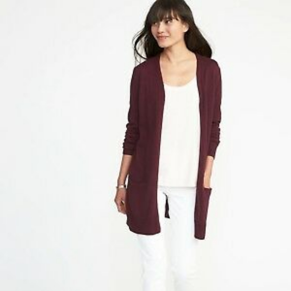 Old Navy Long Line Open Front Cardigan Burgundy